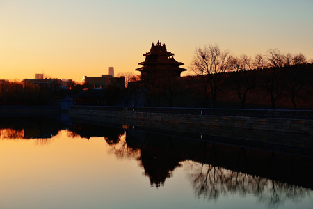 Imperial Palace silhouette in the morning in Beijing.のeditorial素材