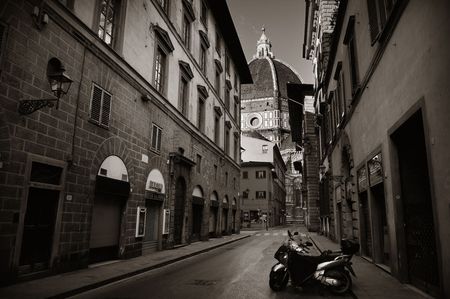 FLORENCE - MAY 20: Street view with Cathedral on May 20, 2016 in Florence, Italy. Florence was a center of medieval European trade and finance and is the birthplace of the Renaissanceのeditorial素材