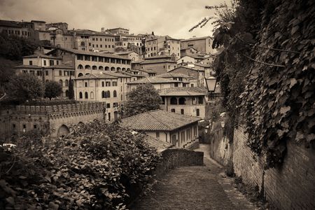 Street view with old buildings in Siena, Italy.の写真素材