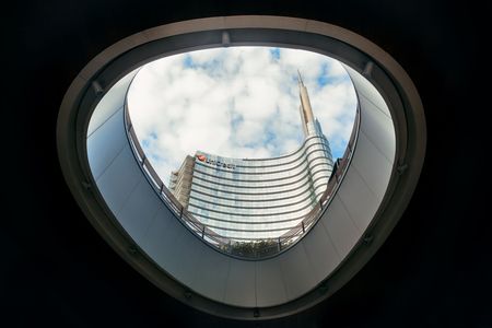 MILAN - MAY 24: Modern buildings in Piazza Gae Aulenti on May 24, 2016 in Milan, Italy. Milan is the second most populous in Italy and the main industrial and financial center.のeditorial素材