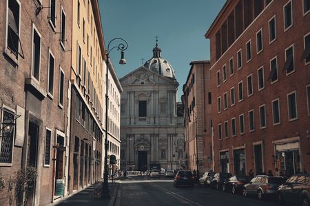 ROME - MAY 12: Street view with traffic and old buildings on May 12, 2016 in Rome, Italy. Rome ranked 14th in the world, and 1st the most popular tourism attraction in Italy.のeditorial素材