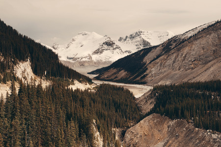 Columbia Icefield with snow covered mountains in Banff Jasper National Park, Canada.の写真素材