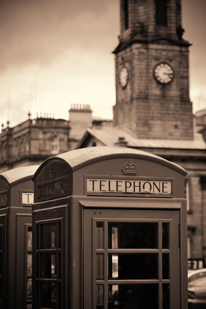 Edinburgh city street view with telephone box in United Kingdom.の写真素材