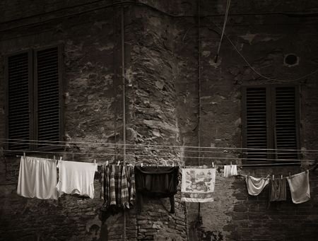 clothes hanged in Siena, Italy.の写真素材