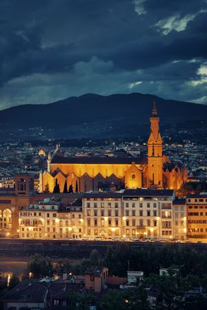 Basilica di Santa Croce is known as Temple of the Italian Glories and is the burial place for some of the most illustrious Italians.の写真素材