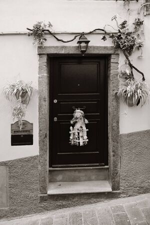 Italian style residential building closeup in Riomaggiore in Cinque Terre, Italy.の写真素材