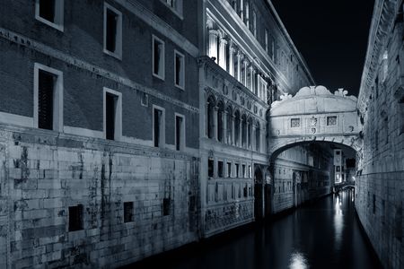 Bridge of Sighs at night as the famous landmark in Venice Italy.の写真素材