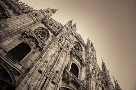 Milan Cathedral closeup with beautiful pattern and sculpture in Italy.の写真素材