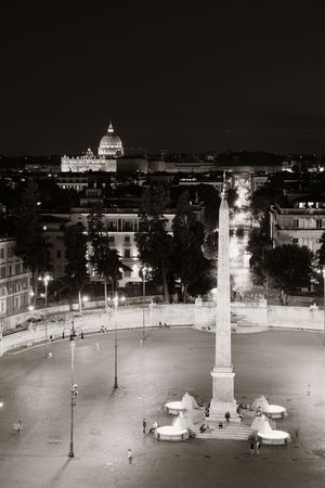 Piazza del Popolo at night in Rome, Italy.の写真素材