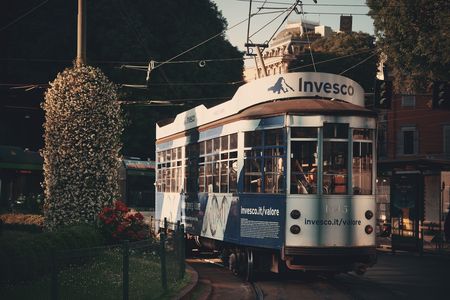 MILAN - MAY 24: street view with tram on May 24, 2016 in Milan, Italy. Milan is the second most populous in Italy and the main industrial and financial center.のeditorial素材
