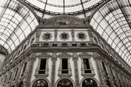 Galleria Vittorio Emanuele II shopping mall interior in Milan black and white, Italy.のeditorial素材