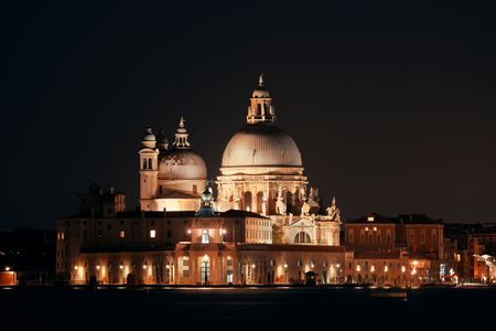 Church Santa Maria della Salute at night in Venice, Italy.の写真素材