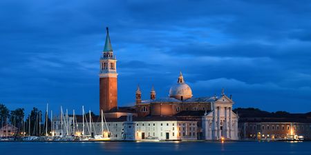 San Giorgio Maggiore church at night in Venice, Italy.の写真素材