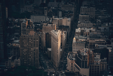 New York City - SEP 11: Flatiron Building closeup on September 11, 2015 in New York City. It is one of the most iconic skyscrapers and the symbol of New York City.のeditorial素材