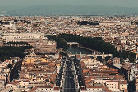 Rome city panoramic view from top of St. Peterâs Basilica in Vatican City.の写真素材