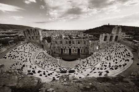 Odeon of Herodes Atticus Theatre at Acropolis historical ruins in Athens, Greece.
