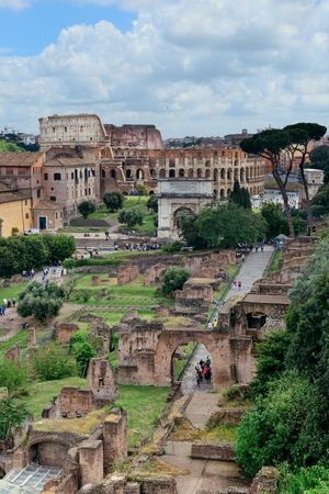Rome Forum with Colosseum. Italy.の写真素材