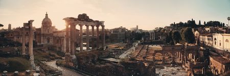 Rome Forum sunrise with ruins of historical buildings. Italy.の写真素材
