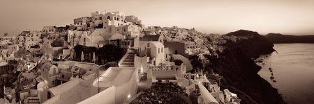 Santorini skyline sunrise with buildings in Greece.の写真素材