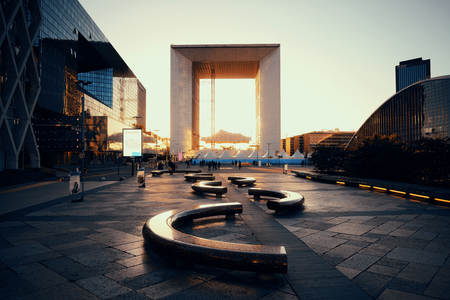 PARIS, FRANCE - MAY 13: street view in la Defense business district on May 13, 2015 in Paris. With the population of 2M, Paris is the capital and most-populous city of France.のeditorial素材