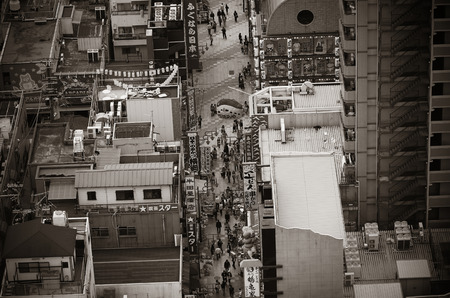 OSAKA, JAPAN - MAY 11:Street rooftop view on May 11, 2013 in Osaka. With nearly 19 million inhabitants, Osaka is the second largest metropolitan area in Japan after Tokyo. のeditorial素材