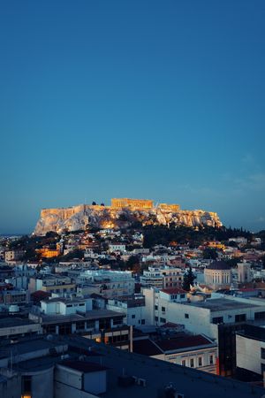 Athens skyline rooftop view at night, Greece.の写真素材