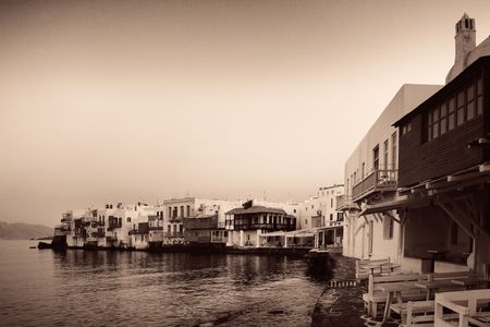 Little Venice and traditional Greek architecture in Mykonos Island, Greece. の写真素材