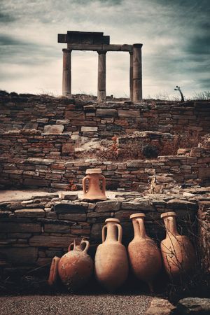 Historical Ruins in Delos Island near Mikonos, Greece.の写真素材