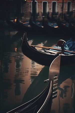 Gondola closeup view in water in Venice, Italy.の写真素材