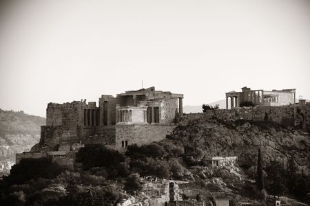 Acropolis historical ruins on top of mountain in Athens, Greece.の写真素材