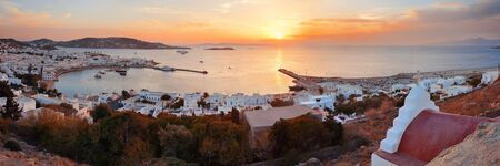 Mykonos bay viewed from above at sunset. Greece.の写真素材