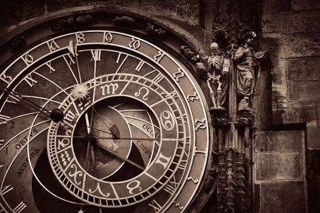 Astronomical clock closeup in Old Town Square in Prague Czech Republicの写真素材