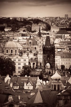 Prague skyline rooftop view with historical buildings in Czech Republic.の写真素材