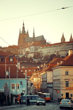 PRAGUE  OCT 8: Street view on October 8, 2016 in Prague, Czech Republic. Prague is the capital and largest city in Czech Republic with rich culture and history.のeditorial素材
