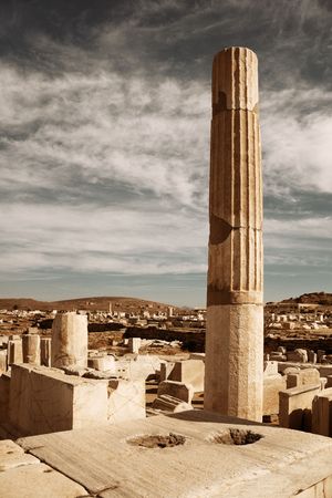 Pillars in historical ruins in Delos Island near Mikonos, Greece.の写真素材
