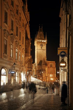 PRAGUE â OCT 8: Street view at night on October 8, 2016 in Prague, Czech Republic. Prague is the capital and largest city in Czech Republic with rich culture and history.の写真素材