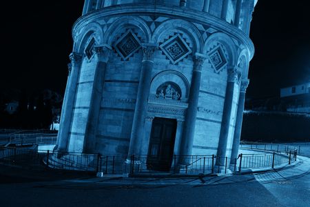Leaning tower closeup view at night in Pisa, Italy as the worldwide known landmark.の写真素材