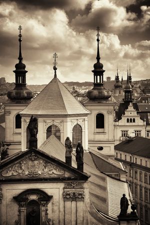 Prague skyline rooftop view with historical buildings in Czech Republic.の写真素材