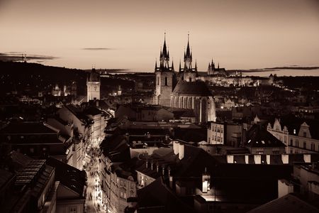 Church of Our Lady before TÃ½n and Prague skyline rooftop view in in Czech Republicの写真素材