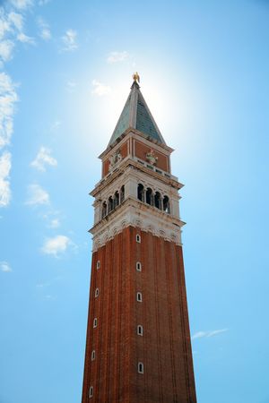 Bell tower closeup view at Piazza San Marco in Venice, Italy.の写真素材