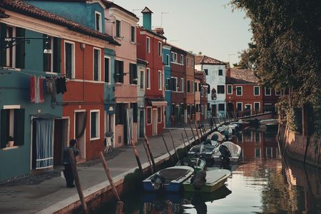 Burano colorful historical buildings and canal. Venice, Italy.の写真素材