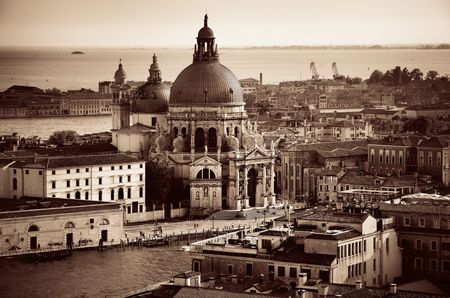 Venice Church Santa Maria della Salute and canal aerial view in Italy.の写真素材