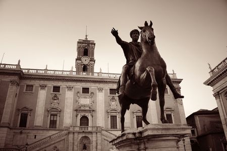 Piazza del Campidoglio with statue of Marcus Aurelius in Rome, Italy.の写真素材