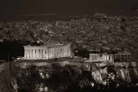Athens skyline at night viewed from Mt Lykavitos with Acropolis, Greece.