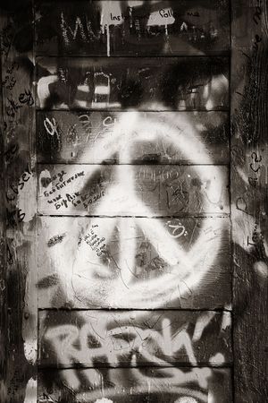 PRAGUE â OCT 8: Street view with Graffiti on October 8, 2016 in Prague, Czech Republic. Prague is the capital and largest city in Czech Republic with rich culture and history.のeditorial素材