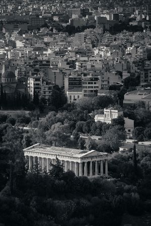 Temple of Hephaestus viewed from mountain top in Athens, Greece.の写真素材