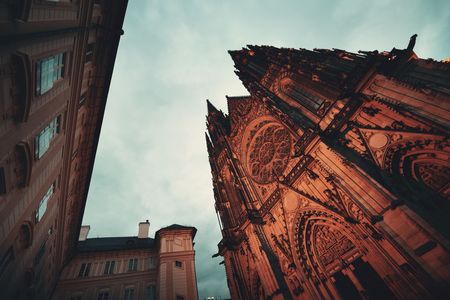 St. Vitus Cathedral in Prague Castle Czech Republic at nightのeditorial素材