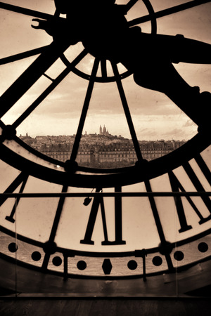 City view through Giant clock tower in Paris, France.のeditorial素材