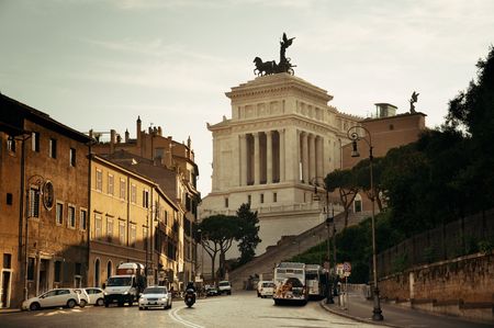 ROME - MAY 12: Street view with National Monument to Victor Emmanuel II on May 12, 2016 in Rome, Italy. Rome ranked 14th in the world, and 1st the most popular tourism attraction in Italy.のeditorial素材