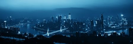 Chongqing urban architecture and city skyline panorama at night in Chinaの写真素材